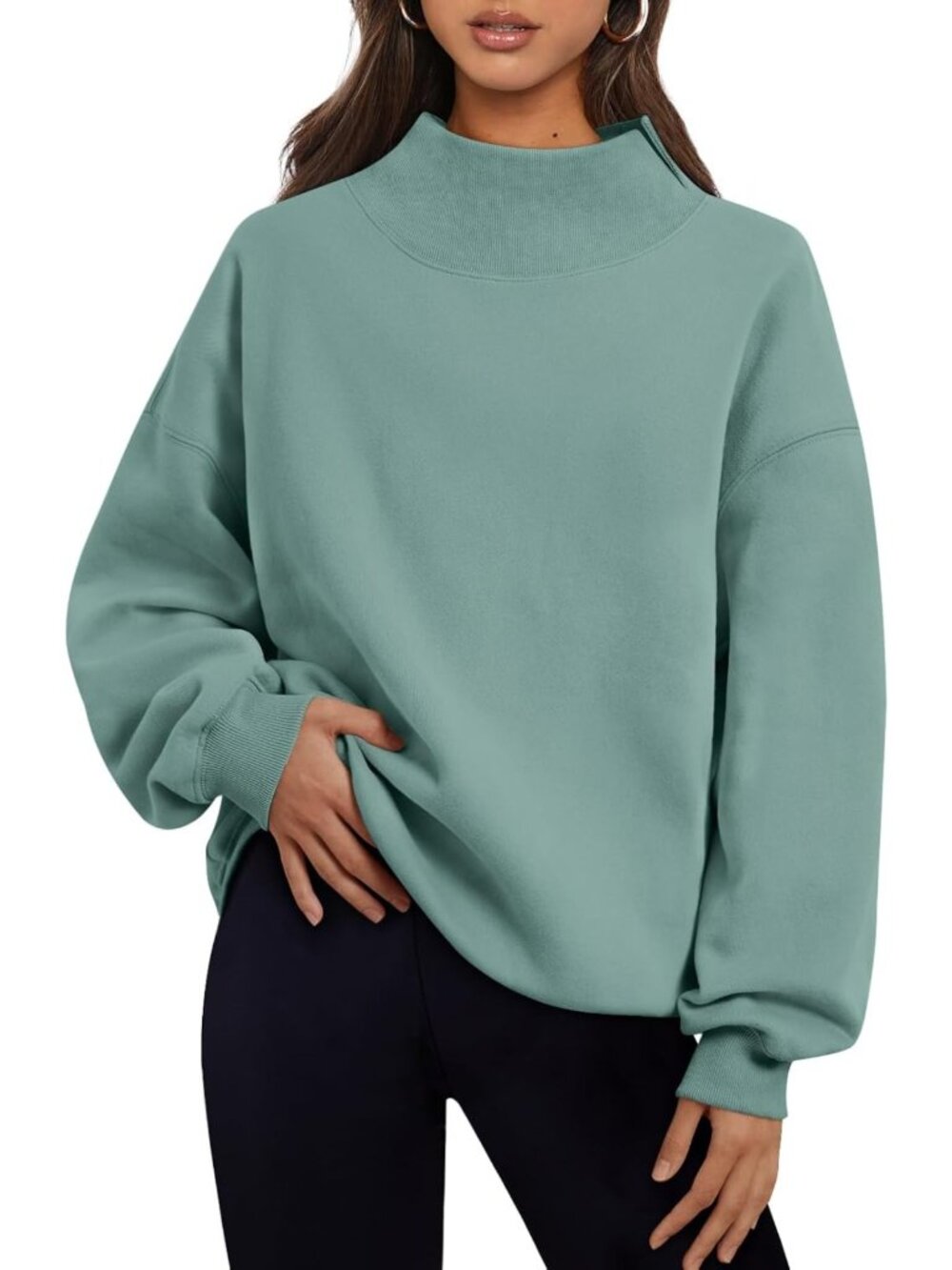 Chic Women's Oversized Mock Neck Sweatshirt - Trendy Fall Pullover Outfit